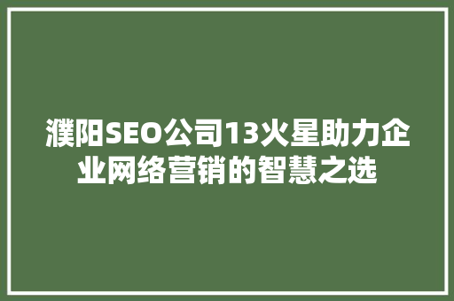 濮阳SEO公司13火星助力企业网络营销的智慧之选 GoogleSEO