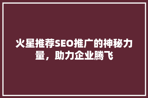 火星推荐SEO推广的神秘力量，助力企业腾飞 百度SEO