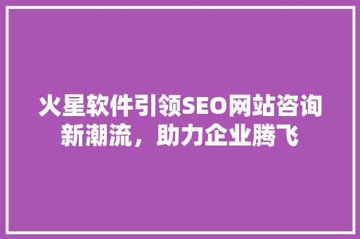 火星软件引领SEO网站咨询新潮流，助力企业腾飞 GoogleSEO