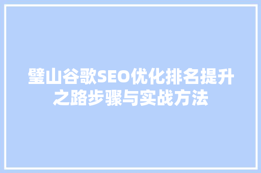璧山谷歌SEO优化排名提升之路步骤与实战方法 百度SEO