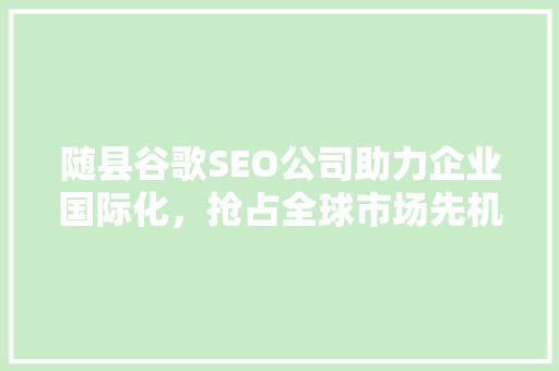 随县谷歌SEO公司助力企业国际化，抢占全球市场先机