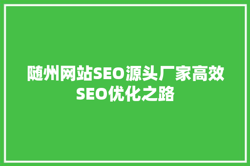 随州网站SEO源头厂家高效SEO优化之路 神马SEO