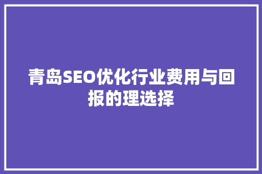 青岛SEO优化行业费用与回报的理选择 神马SEO