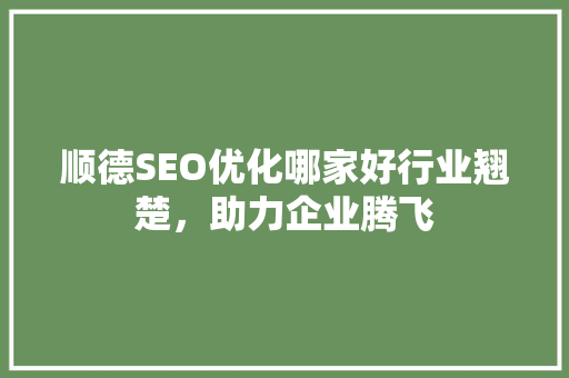 顺德SEO优化哪家好行业翘楚，助力企业腾飞