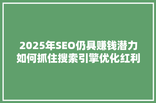 2025年SEO仍具赚钱潜力如何抓住搜索引擎优化红利 神马SEO