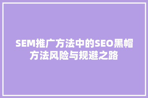 SEM推广方法中的SEO黑帽方法风险与规避之路 神马SEO