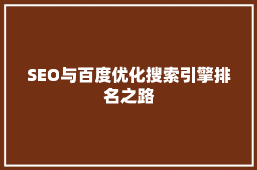 SEO与百度优化搜索引擎排名之路 GoogleSEO