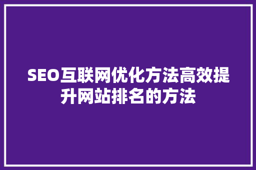 SEO互联网优化方法高效提升网站排名的方法 搜狗SEO