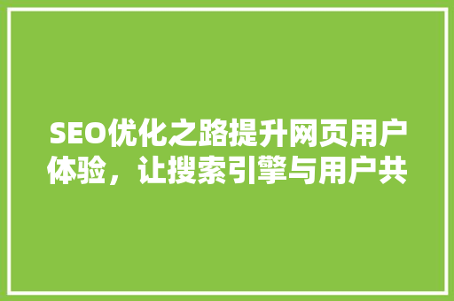 SEO优化之路提升网页用户体验，让搜索引擎与用户共赢 GoogleSEO
