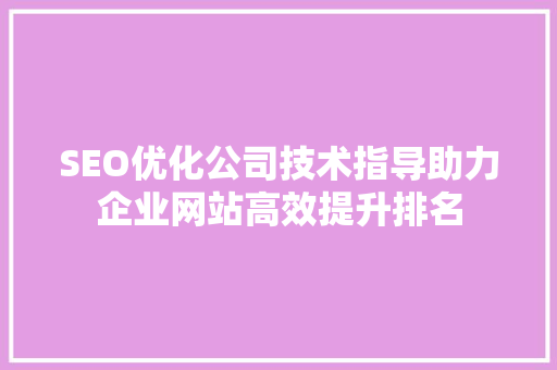 SEO优化公司技术指导助力企业网站高效提升排名 GoogleSEO