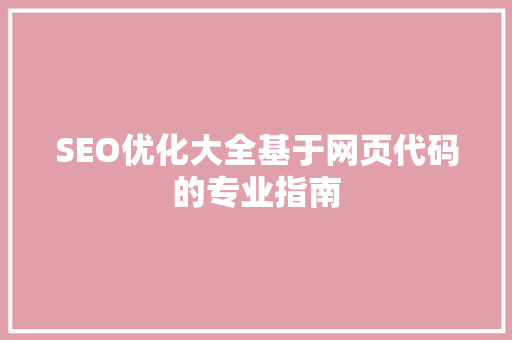 SEO优化大全基于网页代码的专业指南