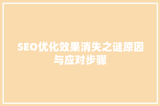 SEO优化效果消失之谜原因与应对步骤 必应SEO