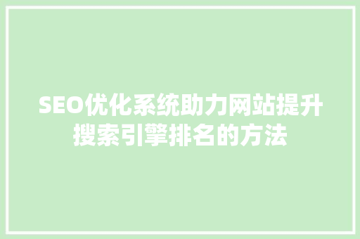 SEO优化系统助力网站提升搜索引擎排名的方法 GoogleSEO