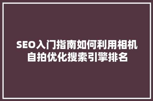 SEO入门指南如何利用相机自拍优化搜索引擎排名 必应SEO