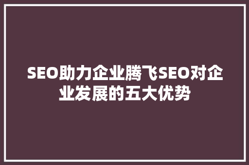 SEO助力企业腾飞SEO对企业发展的五大优势 搜狗SEO