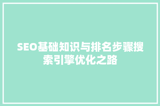 SEO基础知识与排名步骤搜索引擎优化之路 神马SEO
