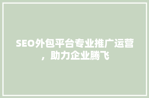 SEO外包平台专业推广运营，助力企业腾飞 神马SEO