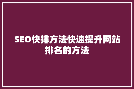SEO快排方法快速提升网站排名的方法 百度SEO