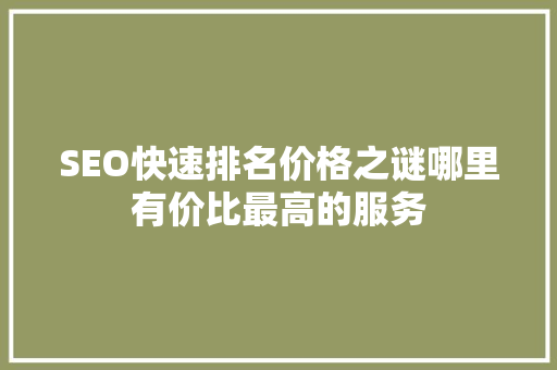 SEO快速排名价格之谜哪里有价比最高的服务 百度SEO