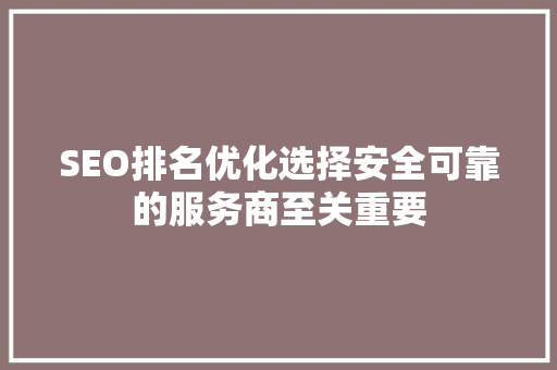 SEO排名优化选择安全可靠的服务商至关重要 神马SEO