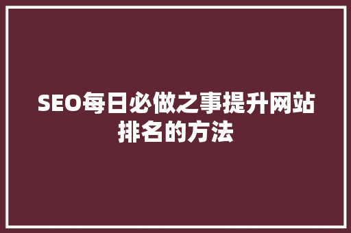 SEO每日必做之事提升网站排名的方法 GoogleSEO