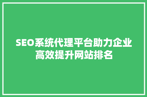 SEO系统代理平台助力企业高效提升网站排名 百度SEO