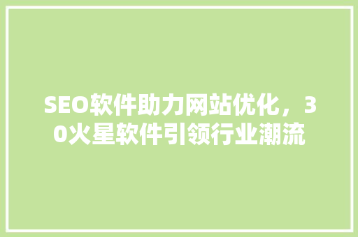 SEO软件助力网站优化，30火星软件引领行业潮流 GoogleSEO