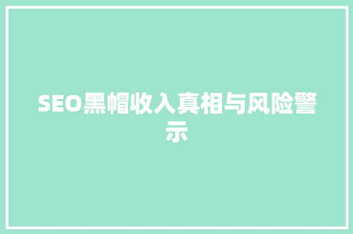 SEO黑帽收入真相与风险警示 必应SEO