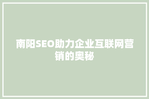 南阳SEO助力企业互联网营销的奥秘 必应SEO