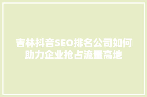 吉林抖音SEO排名公司如何助力企业抢占流量高地 百度SEO