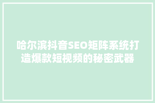 哈尔滨抖音SEO矩阵系统打造爆款短视频的秘密武器 神马SEO