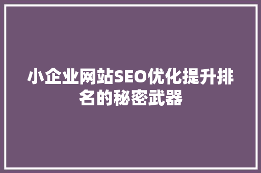 小企业网站SEO优化提升排名的秘密武器 百度SEO