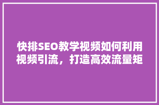 快排SEO教学视频如何利用视频引流，打造高效流量矩阵 必应SEO