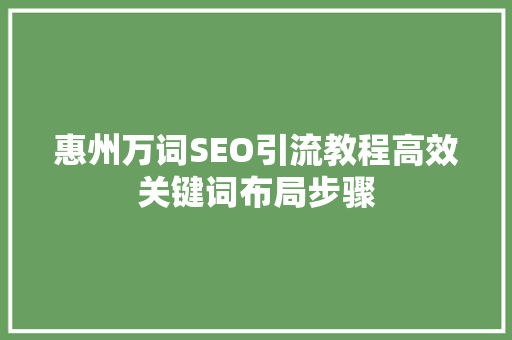 惠州万词SEO引流教程高效关键词布局步骤 GoogleSEO