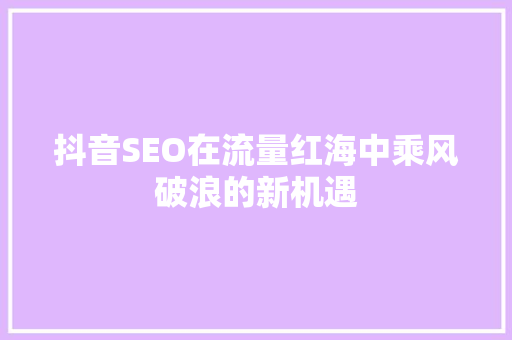 抖音SEO在流量红海中乘风破浪的新机遇 GoogleSEO