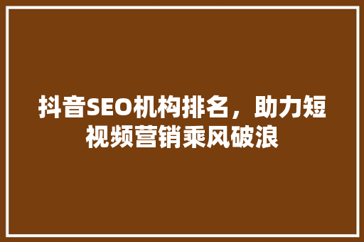 抖音SEO机构排名，助力短视频营销乘风破浪 必应SEO
