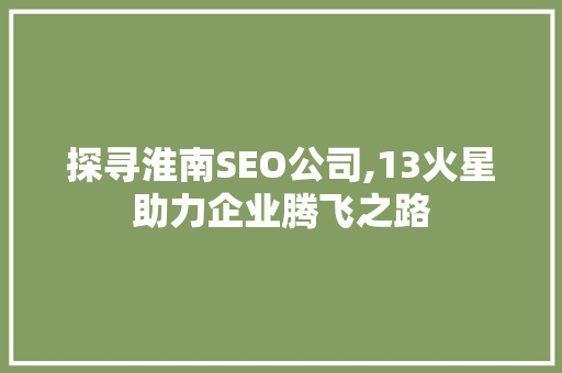 探寻淮南SEO公司,13火星助力企业腾飞之路 必应SEO