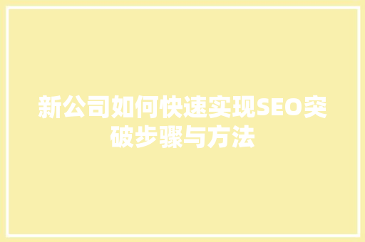 新公司如何快速实现SEO突破步骤与方法 GoogleSEO