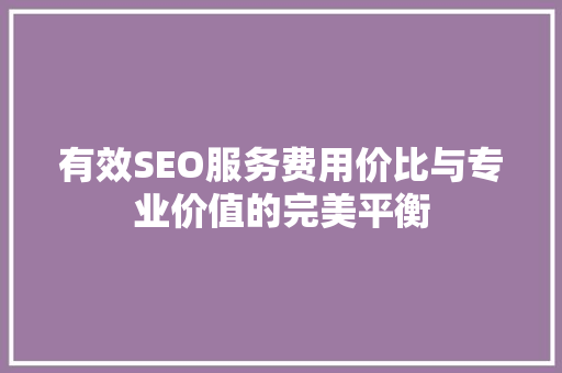 有效SEO服务费用价比与专业价值的完美平衡