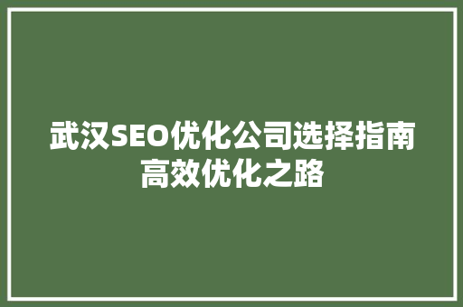 武汉SEO优化公司选择指南高效优化之路 搜狗SEO