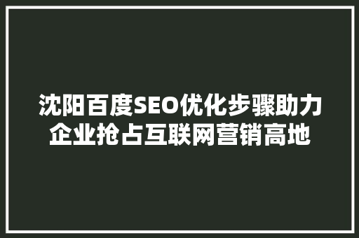 沈阳百度SEO优化步骤助力企业抢占互联网营销高地 百度SEO