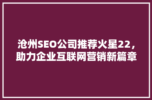 沧州SEO公司推荐火星22，助力企业互联网营销新篇章 GoogleSEO