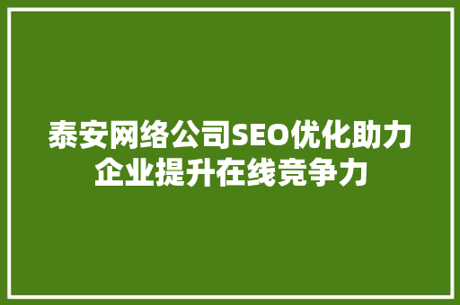 泰安网络公司SEO优化助力企业提升在线竞争力 GoogleSEO