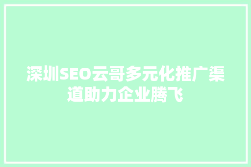 深圳SEO云哥多元化推广渠道助力企业腾飞 神马SEO