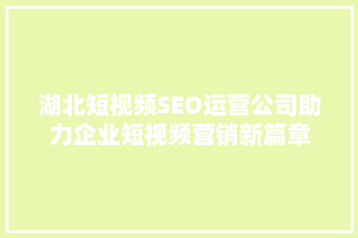 湖北短视频SEO运营公司助力企业短视频营销新篇章 百度SEO