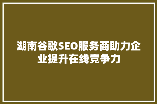 湖南谷歌SEO服务商助力企业提升在线竞争力 神马SEO