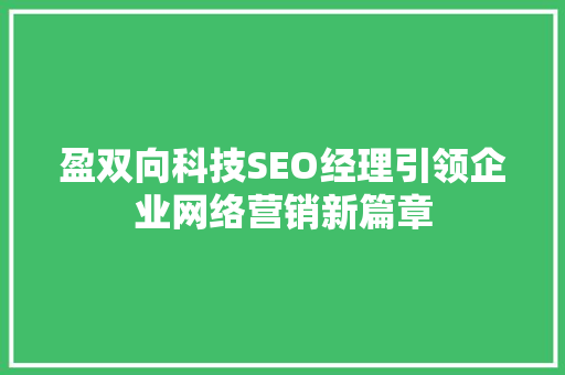 盈双向科技SEO经理引领企业网络营销新篇章 搜狗SEO