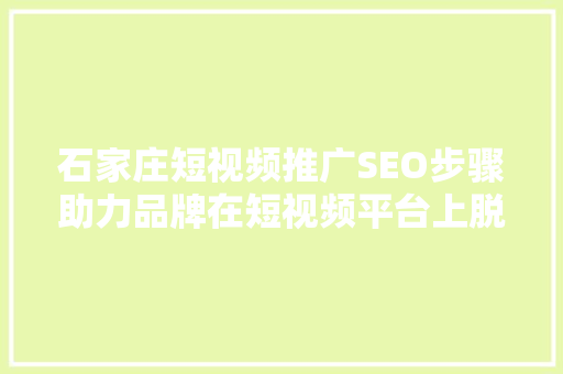 石家庄短视频推广SEO步骤助力品牌在短视频平台上脱颖而出 百度SEO