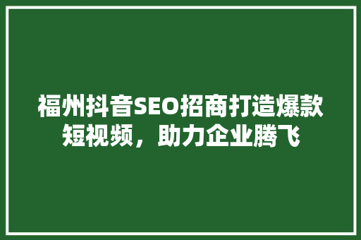 福州抖音SEO招商打造爆款短视频，助力企业腾飞 必应SEO