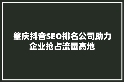 肇庆抖音SEO排名公司助力企业抢占流量高地 百度SEO